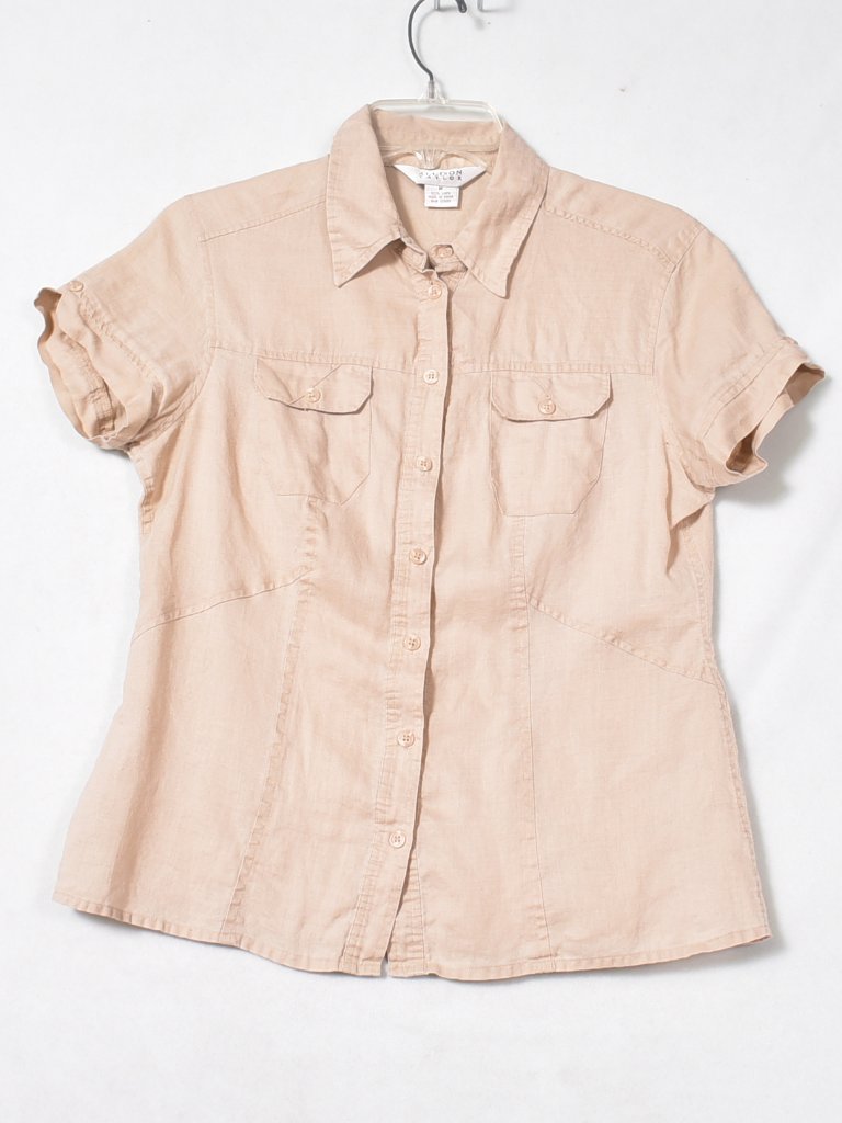 Allison Taylor Women's Tan 100% Linen Short Sleeve Blouse Size M